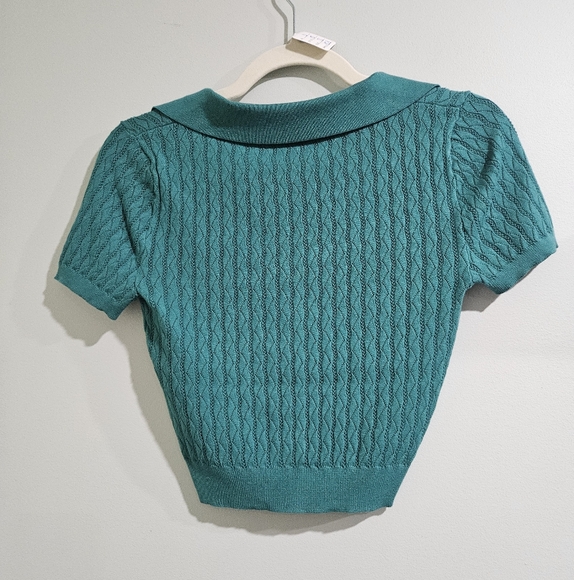 Intermix Pointelle Knit Polo Top - Picture 6 of 8